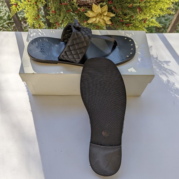 JOIE Batton Quilted Thong Flat Sandals in Black Leather Size 7.5 Brand New Boxed - Picture 8 of 9